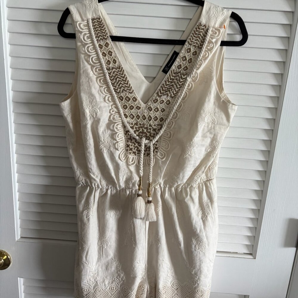 Romper womens size M.  INC brand.  Gold and white beading.  New with tags.